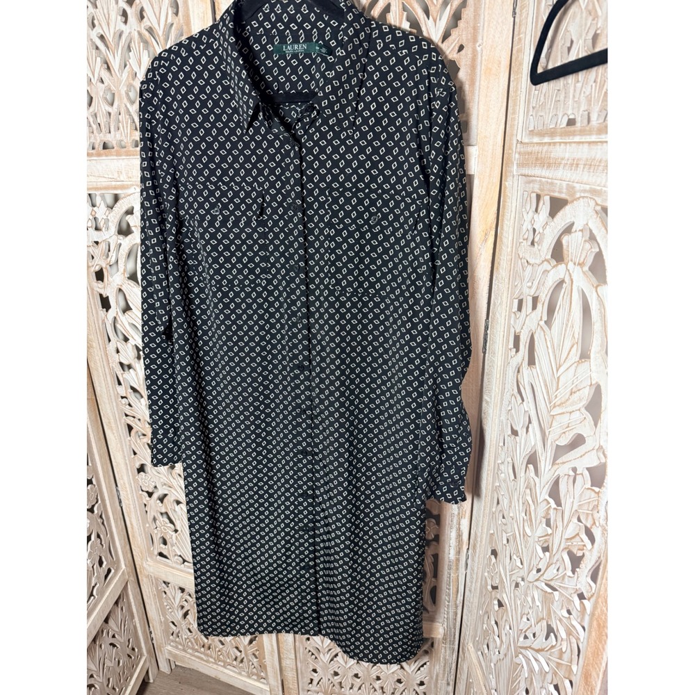 Lauren Ralph Lauren Womens 22W Black White Geometric Diamond Shirt Dress O453 - Picture 2 of 8